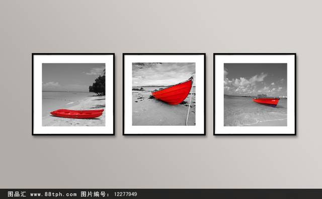 红色帆船装饰画设计