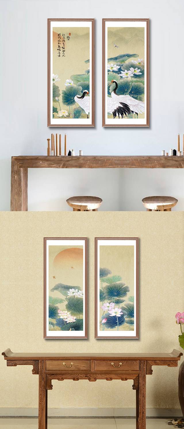 中国风水墨荷花挂画设计