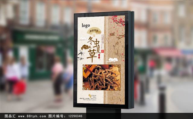 中式冬虫夏草保健品宣传海报设计