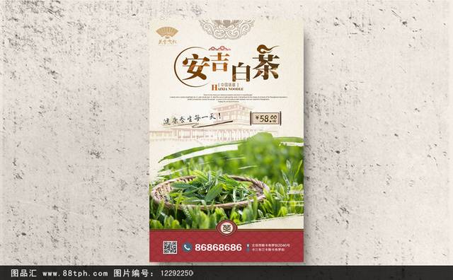清新茶文化吉白茶海报设计