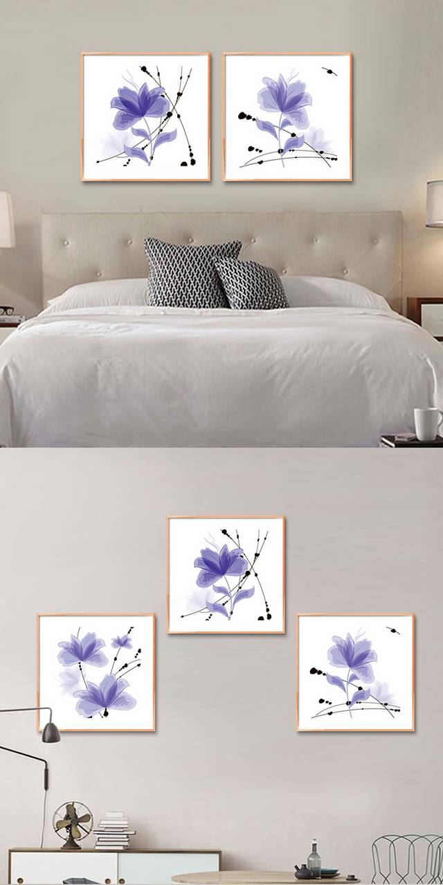 经典紫色花卉装饰画设计