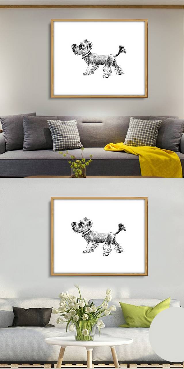 创意灰色狗狗无框画设计