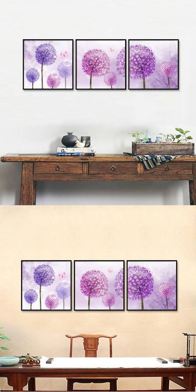 原创拼接紫色花卉无框画设计