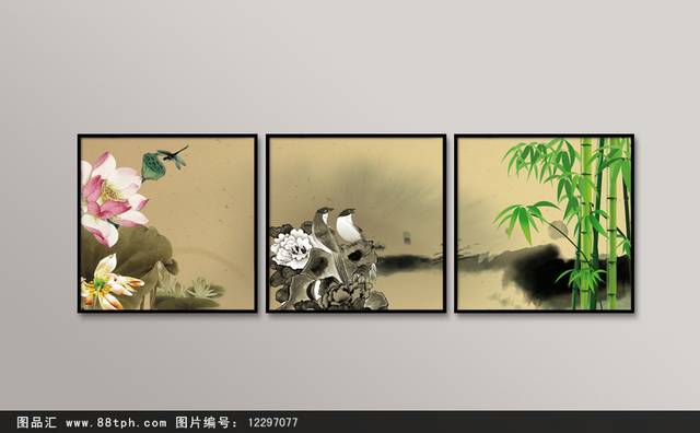 高级中式拼接风景无框画设计