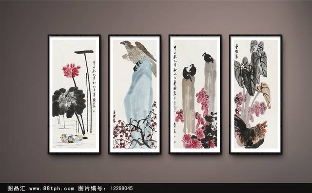 经典水墨花鸟图装饰画设计