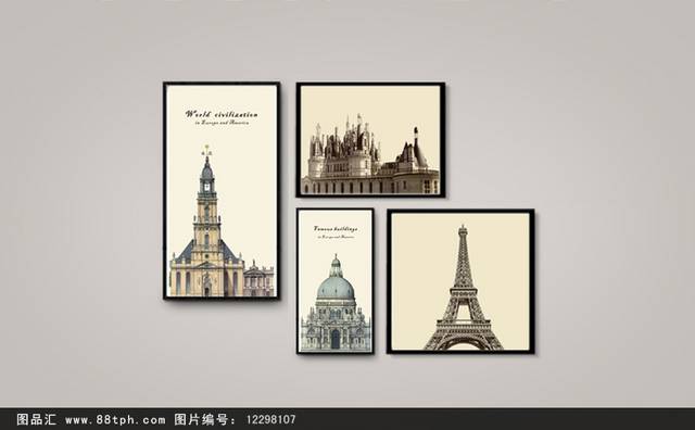 复古欧式建筑装饰画设计