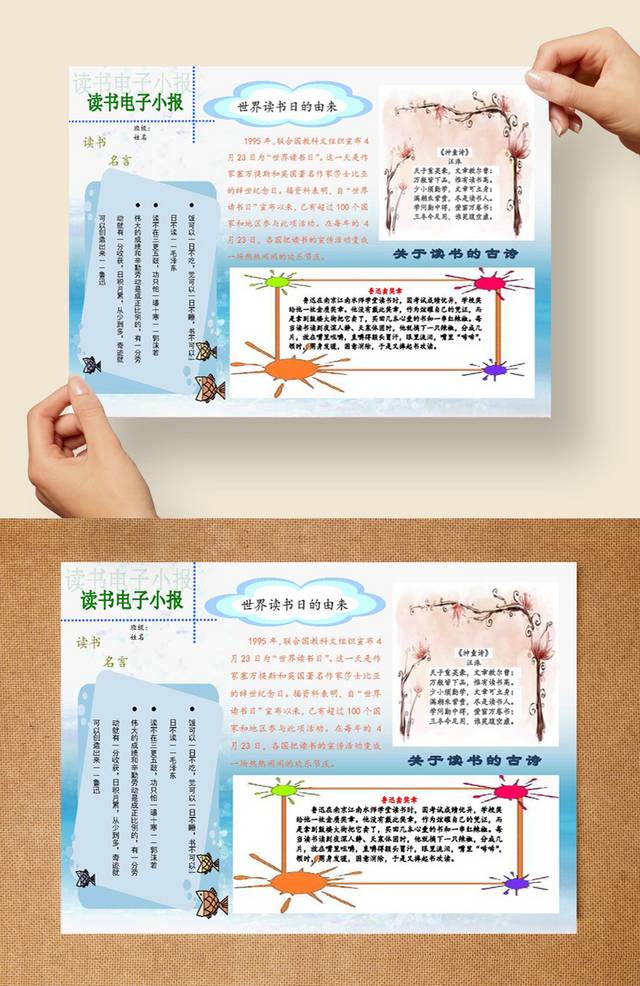 蓝色创意读书小报学生小报模板