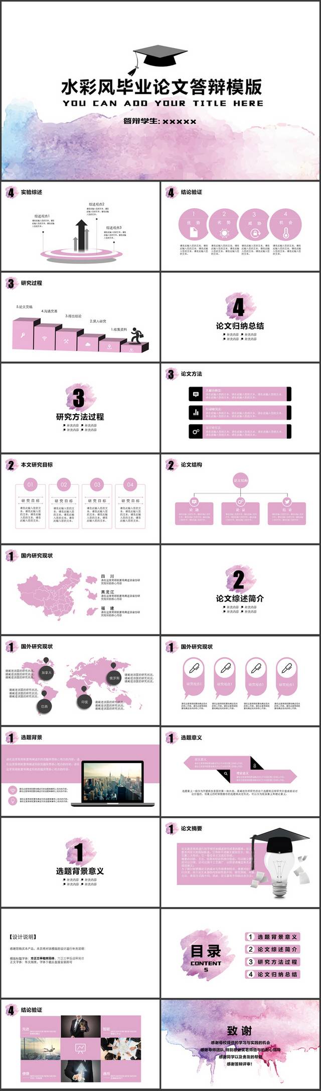 水彩风毕业论文答辩ppt模板下载