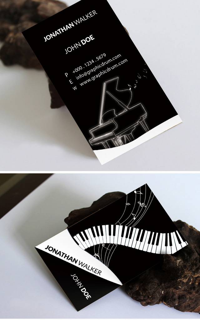 黑色钢琴师名片模板设计