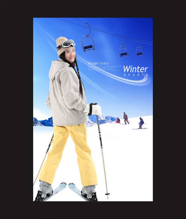 时尚简约美女滑雪海报