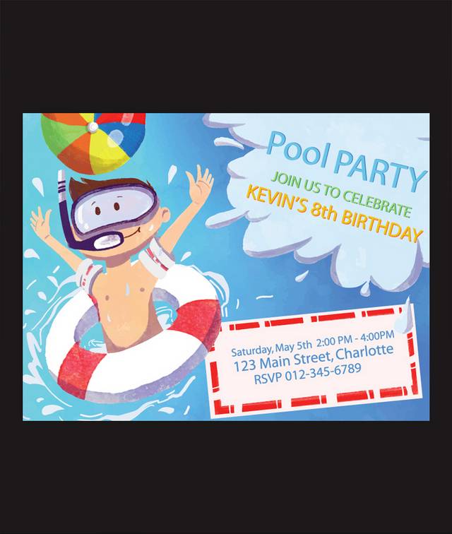 卡通水彩儿童泳池派对海报