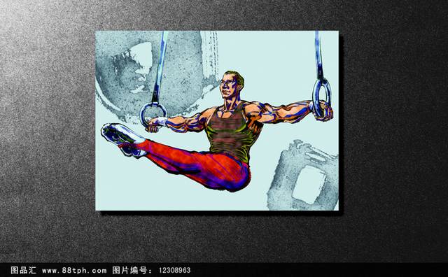 手绘人物体操吊环运动海报