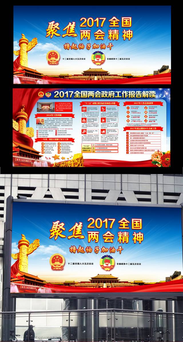 2017全国两会政府工作解读党建展板