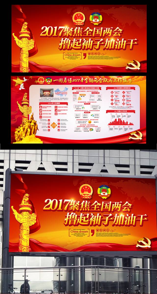 2017聚焦两会政府工作报告解读展板