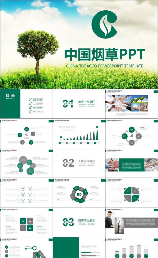 绿色创意中国烟草总结计划PPT模板