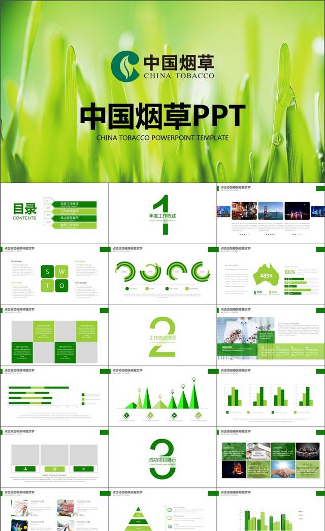 绿色创意中国烟草总结计划PPT
