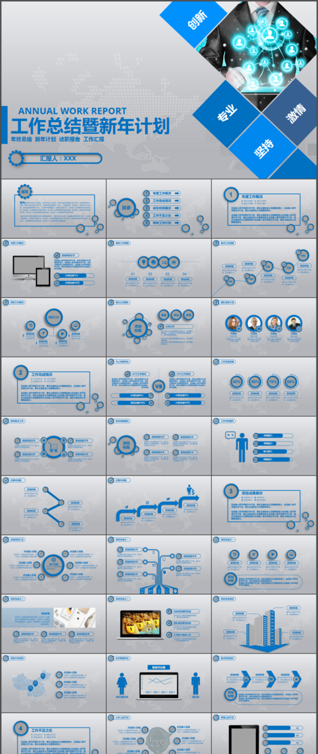 蓝色年终总结新年计划述职报告PPT模板