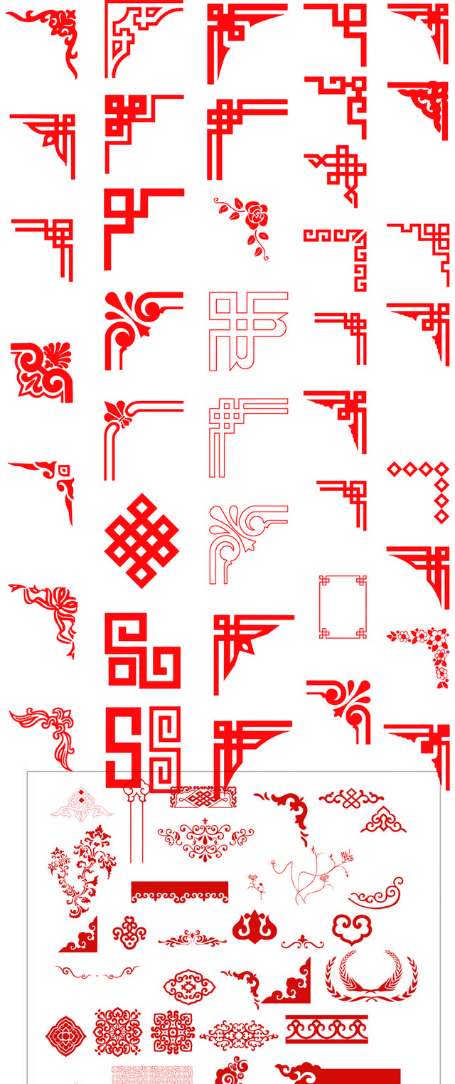 红色古典镂空中式边框花纹
