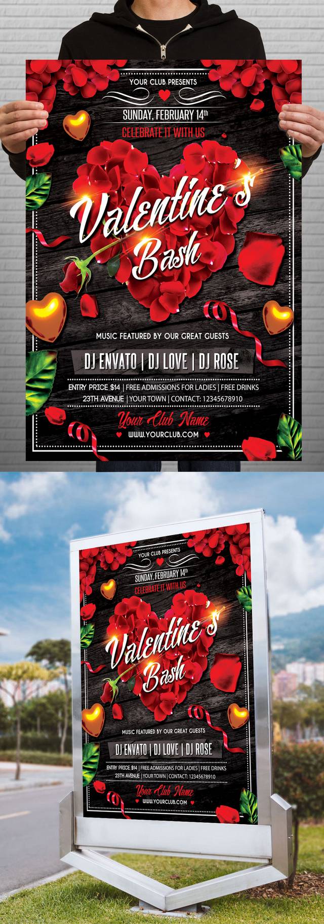 红色玫瑰情人节海报模板