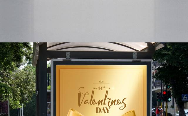 金色浪漫214情人节海报模板