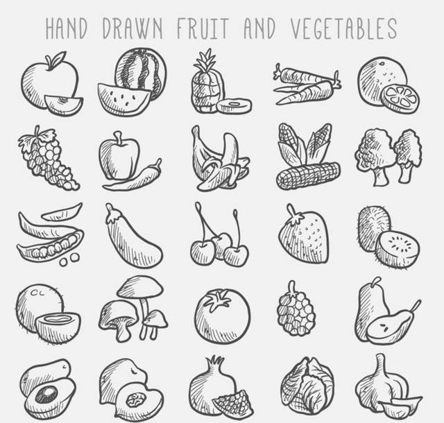 好吃的手绘水果和蔬菜