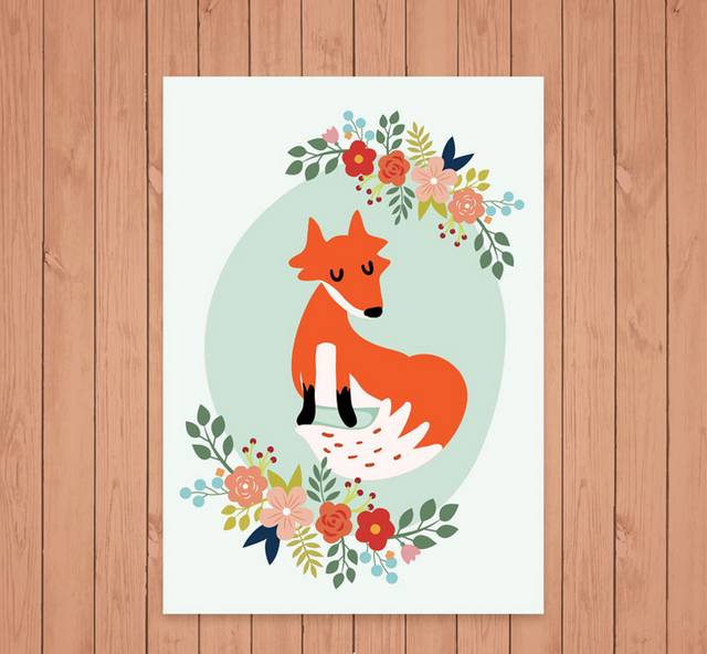 花卉和狐狸卡片