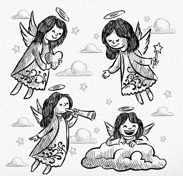 手绘长发天使