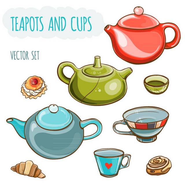 漂亮彩色茶壶与茶杯