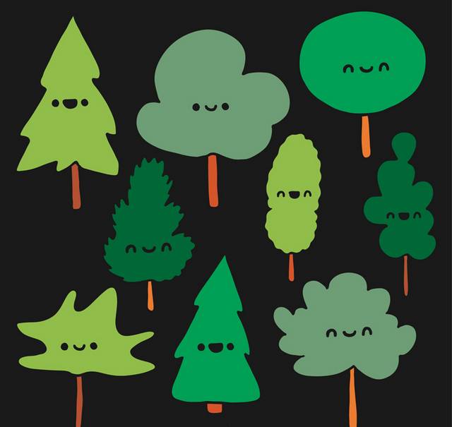 卡通表情树木
