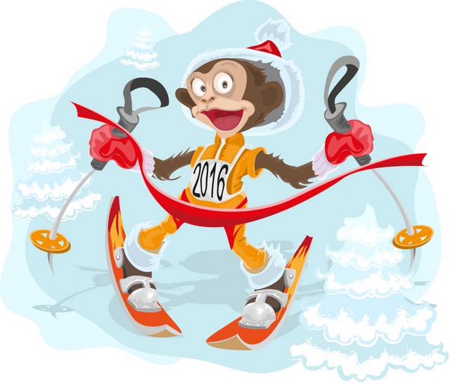 卡通滑雪的猴子