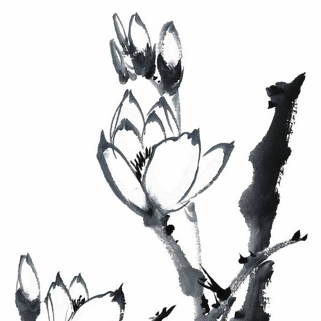 psd分层素材中国画水墨植物图片