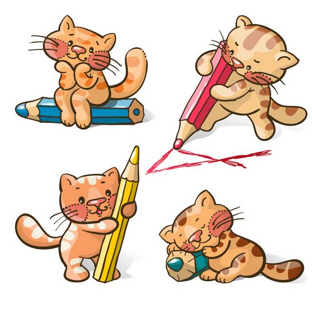 卡通猫咪与铅笔