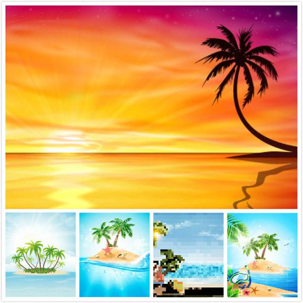 明亮夏季岛屿椰子树