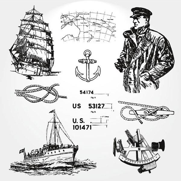 手绘航海插画元素