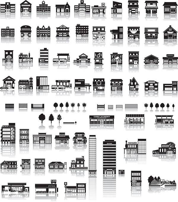 黑白建筑矢量