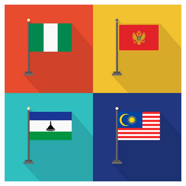 尼日利亚黑山莱索托和马来西亚国旗