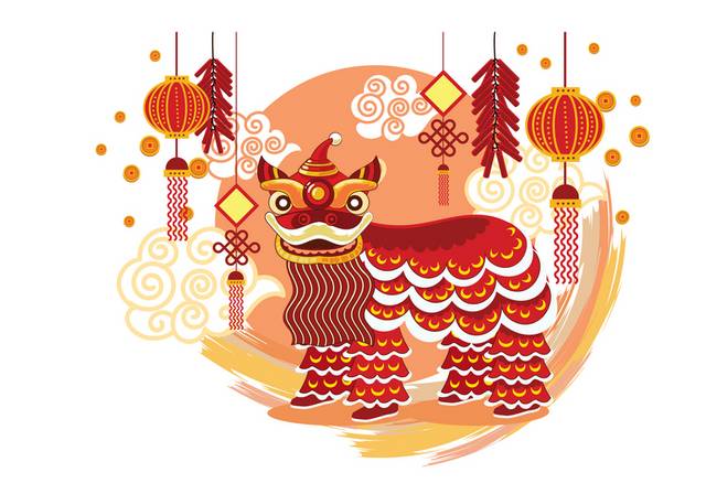 春节舞狮子素材设计