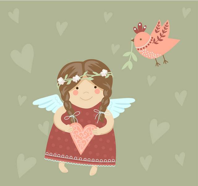 天使女孩和小鸟