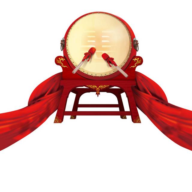 中国风红色的敲锣鼓素材