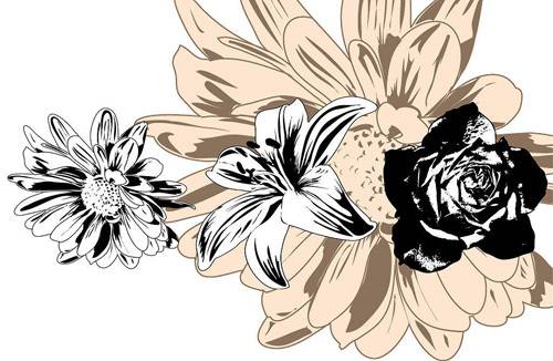 矢量黑白花卉