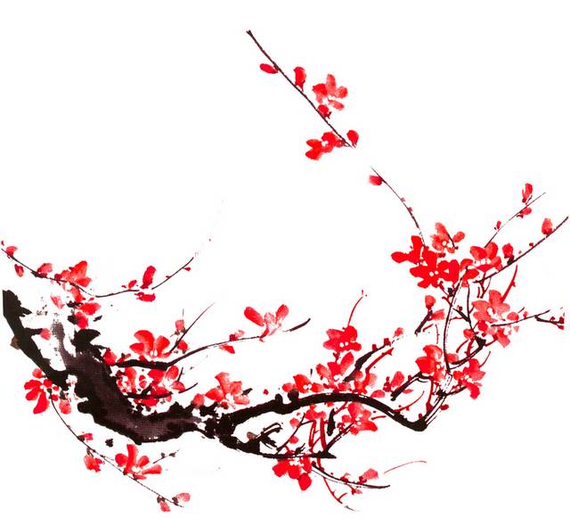 红色梅花树枝装饰元素