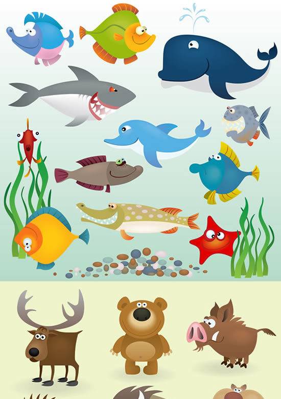 卡通鱼类陆地动物 图品汇