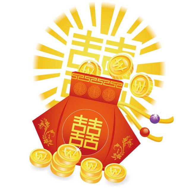 新年金币福袋红色金色钱袋卡通元素