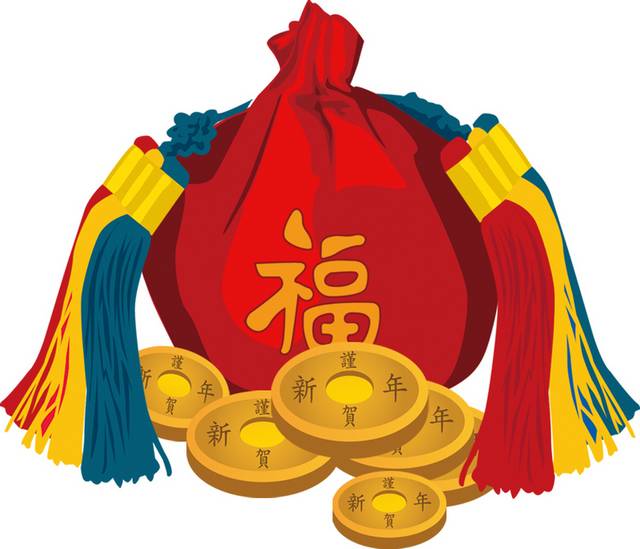 金币福袋红色金色钱袋卡通素材