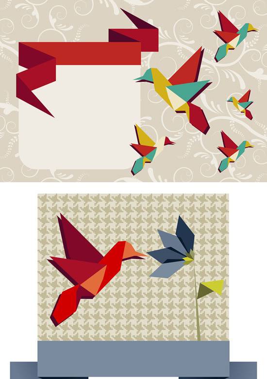 小鸟折纸花纹背景