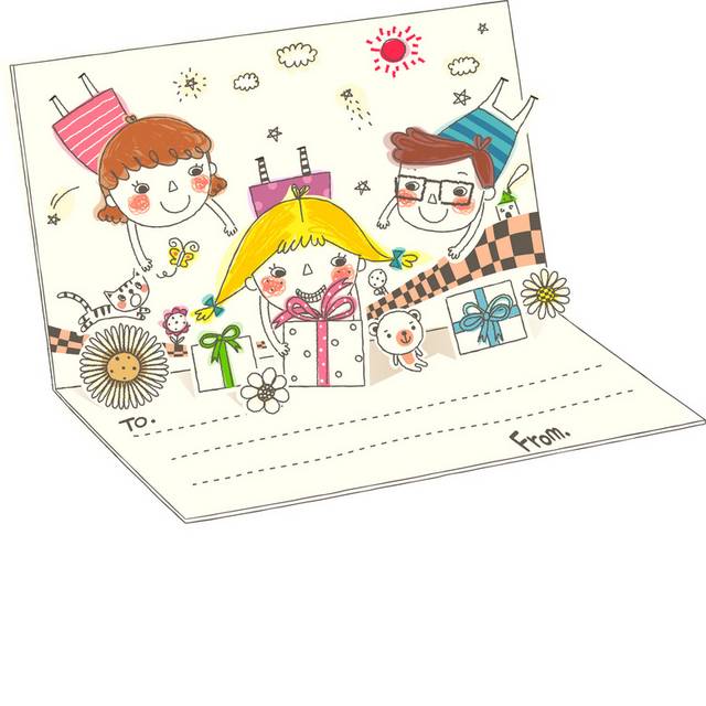可爱线描家庭矢量