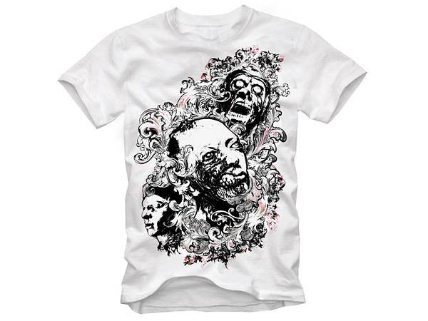 潮流花纹骷髅头t-shirt图案