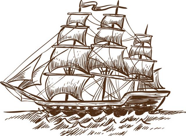 手绘线稿帆船素材