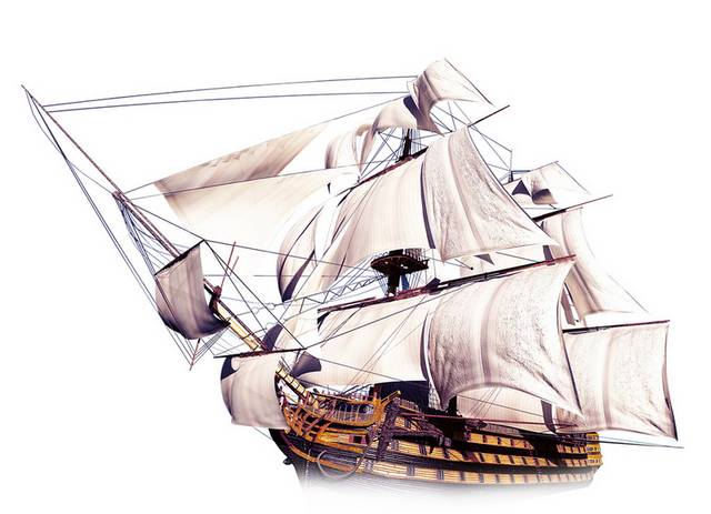 实物木制帆船