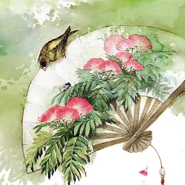 古风花鸟折扇